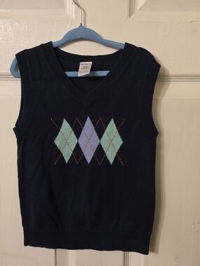 Carter's Navy Argyle Sweater Vest with Mint & Light Blue Diamonds